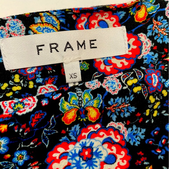 Frame XS Single Sleeve & Shoulder Blue Floral Print Top - Picture 13 of 15